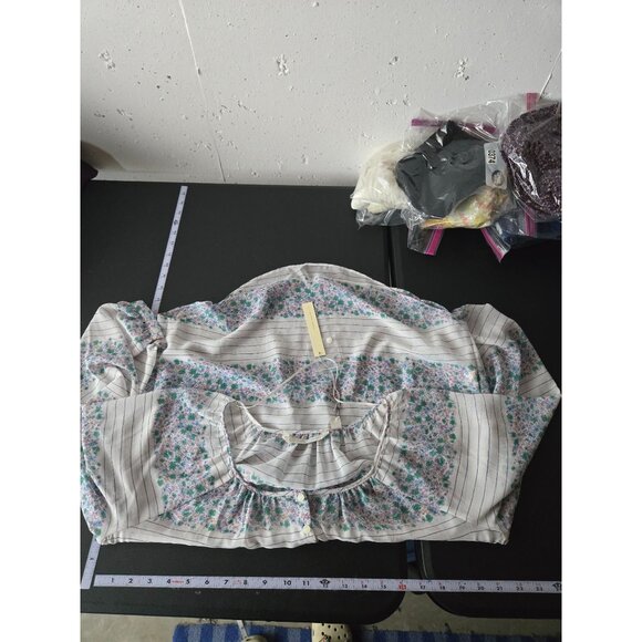 LC Lauren Conrad Womens Floral Peasant Top Large Sheer Boho Cottage Fairy NWT - Picture 7 of 11